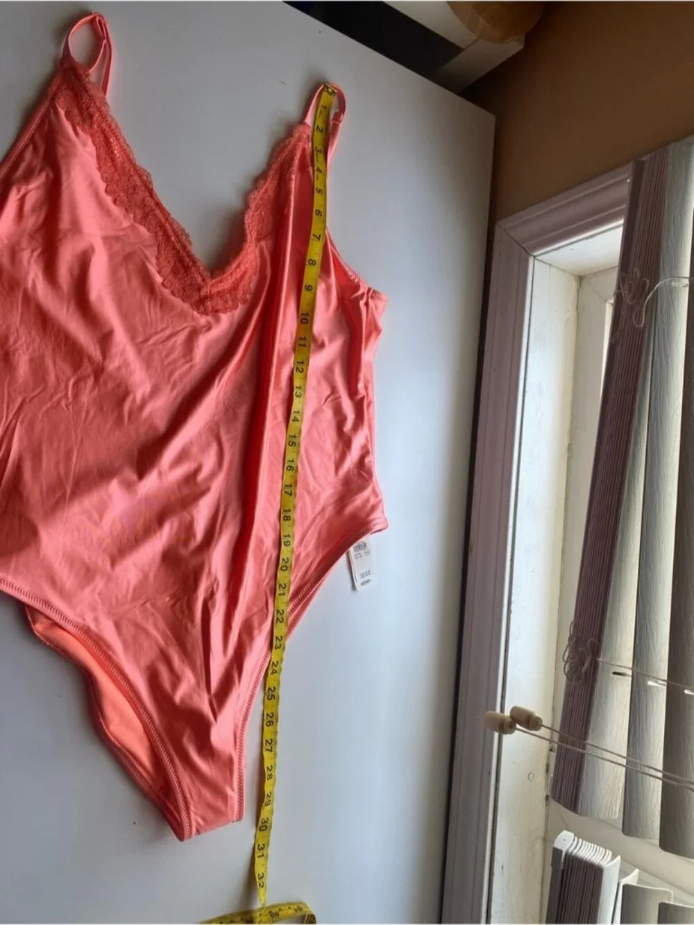 Aerie Shine Lace Plunge One Piece Swimsuit XL Coral UPF 50 Low Back Cheeky NEW
